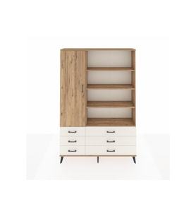 Arges Dolap 8 Raflı 6 Çekmeceli Tek Kapaklı  132x30x195 Çam-Çam/Aytaşı