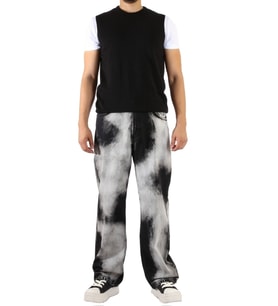Denim Siyah - Beyaz Flog Desenli Wide Leg Pantolon