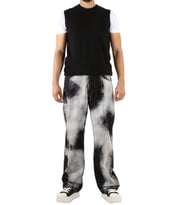 Denim Siyah - Beyaz Flog Desenli Wide Leg Pantolon