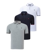 ÜÇLÜ SET T8586 DEWBERRY ERKEK T-SHIRT-LACİVERT-BEYAZ-GRİ