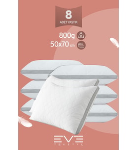 8 Adet Klimax Serisi Kılıflı Fermuarlı Klimali Antialerjik Silikon Elyaf Yastık 50x70cm 900 gr