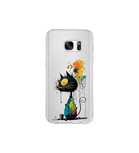 Samsung Galaxy S7 ile Uyumlu Splash Kedi Tasarımlı Şeffaf Silikon Kılıf