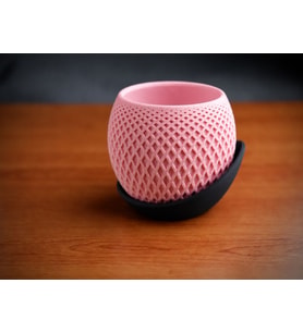 3D Baskı Küre Saksı - Kafes Dokulu İki Parçalı Dekoratif Saksı - Pembe-Siyah