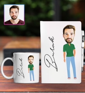 Kişiye Özel Karikatür Tasarım Defter Kalem Kupa Hediye Seti 96189