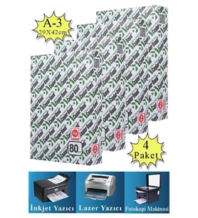 Fotokopi Kağıdı A3 80 gr 500 lü 4 Paket Copierbond Fotokopi Kağıdı Lazer İnkjet ve Fotokopi Makineleri İçin Uyumlu (Beyaz)