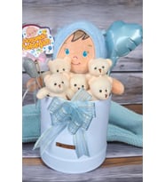 Solemia Özel Kutuda Uyku Arkadaşı Bebeto Peluş Bebeği ile Yeni Doğan Hediye Seti- Babyshower, Yenidoğan Hediyesi (Mavi)