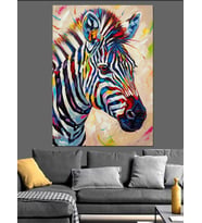 Zebra Çizgili Renkli Sanat Dekoratif Kanvas - Mdf Ahşap Tablo