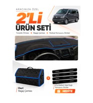 e-biz VOLKSWAGEN TRANSPORTER T6 KAPAKLI (2015-2020) Uyumlu Torpido + Deri Çanta - Siyah-Mavi - VW030