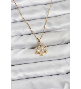 316L Çelik Zincir Gold Renk Kar Tanesi Model Zirkon Taşlı Kadın Kolye - TJ-BKO10831
