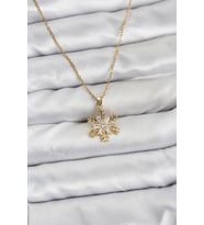 316L Çelik Zincir Gold Renk Kar Tanesi Model Zirkon Taşlı Kadın Kolye - TJ-BKO10831