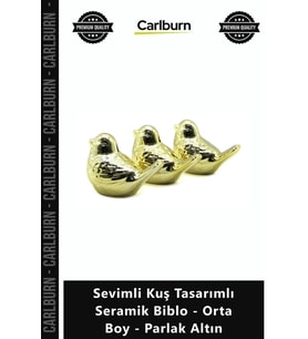 Özel Üretim Dekoratif Hediye Lüks Sevimli Kuş Tasarımlı Seramik Biblo Orta Boy Parlak Altın