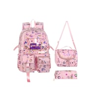 Kawaii Kore Tarzı Twil Kumaş Desenli Sırt Çantası,Beslenme Çantası Ve Kalemlikli Üçlü Set