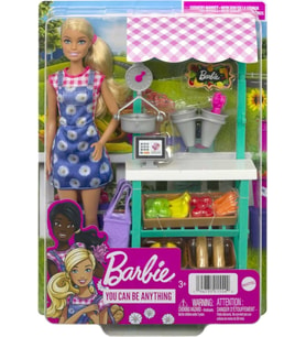 Barbie Çiftçi Pazarı Oyun Seti, Sarışın Barbie Bebek, Pazar Tezgahı,