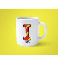Sarı Kırmızı I Baş Harfli İsimli Baskılı Kupa Bardak