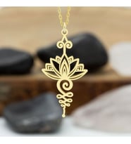 Kişiye Özel 24 Ayar Has Altın Kaplama Lotus Unalome Gümüş Kolye