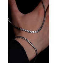 Erkek Gümüş Kolye Bileklik Set - 925 Ayar 4 mm Oksitli Ezme Gurmet Zincir Gümüş Kolye Bileklik Set 52464375454213