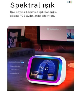 TechTic RGB Işıklı Akıllı Masa Saati Bluetooth Hoparlör LED Ekran Alarm Serbest Görüşme Akıllı Saat