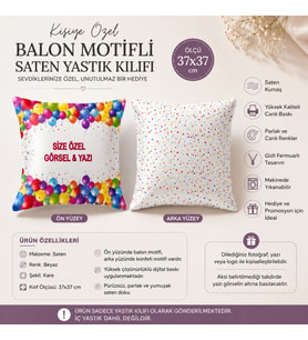 Kişiye Özel Baskılı Balon Motifli Kare Saten Yastık Kılıfı 37x37 cm