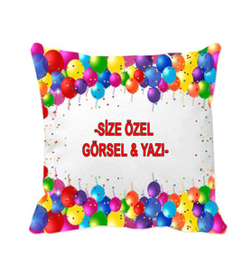 Kişiye Özel Baskılı Balon ve Konfeti Desenli Yastık Kılıfı