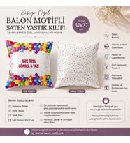 Kişiye Özel Baskılı Balon Motifli Kare Saten Yastık Kılıfı 37x37 cm
