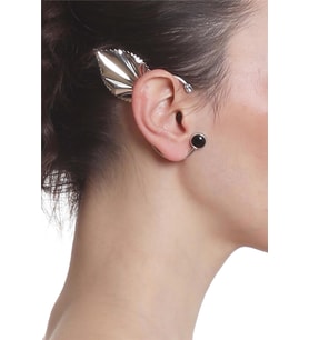 Kadın Gümüş Renk Lak Kaplama Taşlı Yaprak Stilizesi Sağ Kulak Earcuff & Kıkırdak Küpe