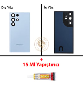 Samsung S23 Ultra Gök Mavisi Arka Pil Kapağı Batarya Kapağı Lazer Kesim + B-7000 Yapıştırıcı