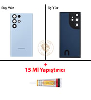 Samsung S23 Ultra Gök Mavisi Arka Pil Kapağı Batarya Kapağı Lazer Kesim + B-7000 Yapıştırıcı