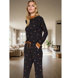 Kadın Çiçekli Pamuklu Pijama Takımı Rahat Ev Giyim Seti Seçkin Malzeme Uzun Ömürlü