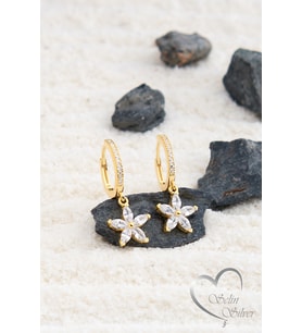 ÇİÇEK MODEL TAŞLI KÜPE SALLANTILI GOLD - ROSE VE GÜMÜŞ RENK 925 AYAR GÜMÜŞ KÜPE (Gold)