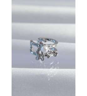 Mey İthalat® Pirinç Gümüş Renk İncili Ahtapot Earcuff Küpe