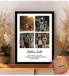 Kişiye Özel 4 Fotoğraf Baskılı ve Mesajlı Babalar Günü Temalı Fotoğraf Çerçevesi