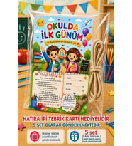 5 Adet Hatıra İpi Tebrik Kartı Hediyeli Okulda İlk Gün Hediye Seti 1. Sınıf-Sene Başı Hatıra Tebrik Kartı Seti