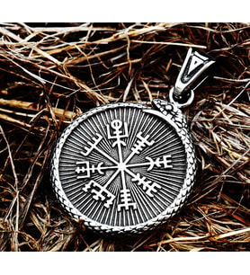 Çift Taraflı Kullanım Viking Güç Simgesi ve Pusula Kolye  - Viking Kolye