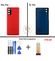Samsung S20 Fe Kırmızı Arka Pil Kapağı Batarya Kapağı Lazer Kesim + Yapıştırıcı ve Vida Seti