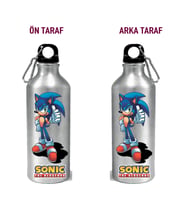 Metal Gumus Kancalı Baskılı Su Matarası 600ml. (Yeşil-Lila)