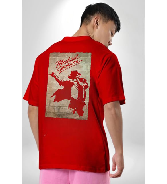 Michael Jackson Tシャツ レッド Mサイズ Michael Jackson Kırmızı Oversize Kadın Erkek Ön ve Sırt Baskılı Tişört