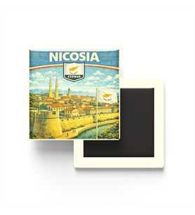 Retro Kıbrıs Lefkoşa Şehri Temalı Vintage Buzdolap Magneti – 9x9 cm