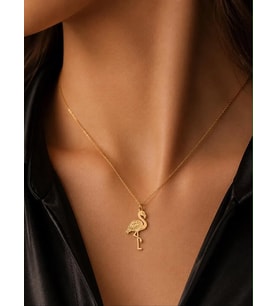 Kişiye Özel Flamingo Figürlü Kolye 925K Gümüş (Gold)