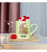 Ay Dedeli Ayıcık Tasarımlı Kişiye Özel Sarı Türk Kahvesi Fincanı