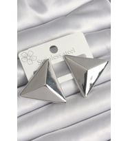 Pirinç Gümüş Renk 3D Üçgen Model Kadın Küpe - TJ-BKP10230