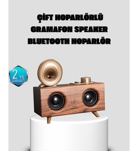 Gramafon Tasarımlı Bluetooth Hoparlör 3D Ses Teknolojili Çok Fonksiyonlu - Lisinya