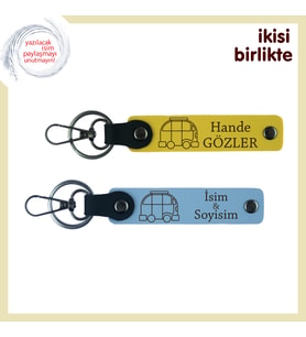 Yolda Kalpleri Birleşenlere, Kişisel Karavan Anahtarlık Takımı x2’li, İsim Yazılabilir, Sarı-G Mavi