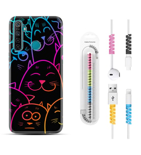 Realme 5i 5 Pro 6i 7 Pro 8 Kılıf Kablo Koruma Spiral Silikon Neon Cats 1790