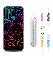 Realme 5i 5 Pro 6i 7 Pro 8 Kılıf Kablo Koruma Spiral Silikon Neon Cats 1790