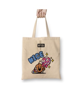 Bt21 Bts Exclusive Design Beyaz Bez Çanta Uzun Saplı Alışveriş Çantası Plaj Çantası