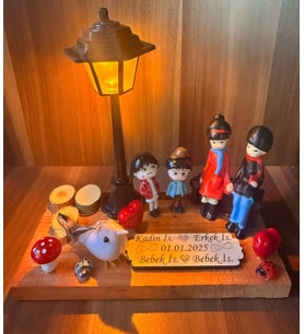 Kişiye Özel Aile Biblosu Işıklı Gece Lambası Sevgili ve Çocuklu  İsimli  Hediyelik Evlilik Yıl dönüm