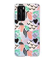 Huawei P40 ile Uyumlu 1mm Kapak Memphis Desen Tasarımlı Şeffaf Silikon Kılıf