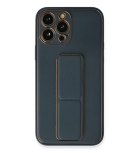 Newface Apple iPhone 13 Pro Kılıf Coco Deri Standlı Kapak - Mavi