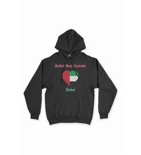 Dubai Bayraklı Kalpli Siyah Sweatshirt Hoodie