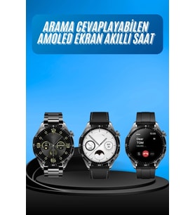 Mey İthalat® Amoled Ekran 3 Kordonlu Akıllı Saat 5.0 Bluetooth Bağlantılı Android İos Uyumlu